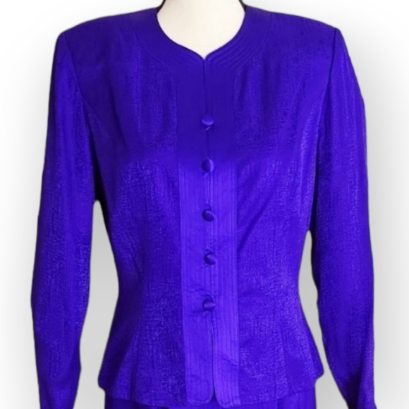 Vintage 80s Adrianna Papell Royal Blue 100% Silk 2 Piece Suit Jacket & Skirt 8 - Picture 6 of 6